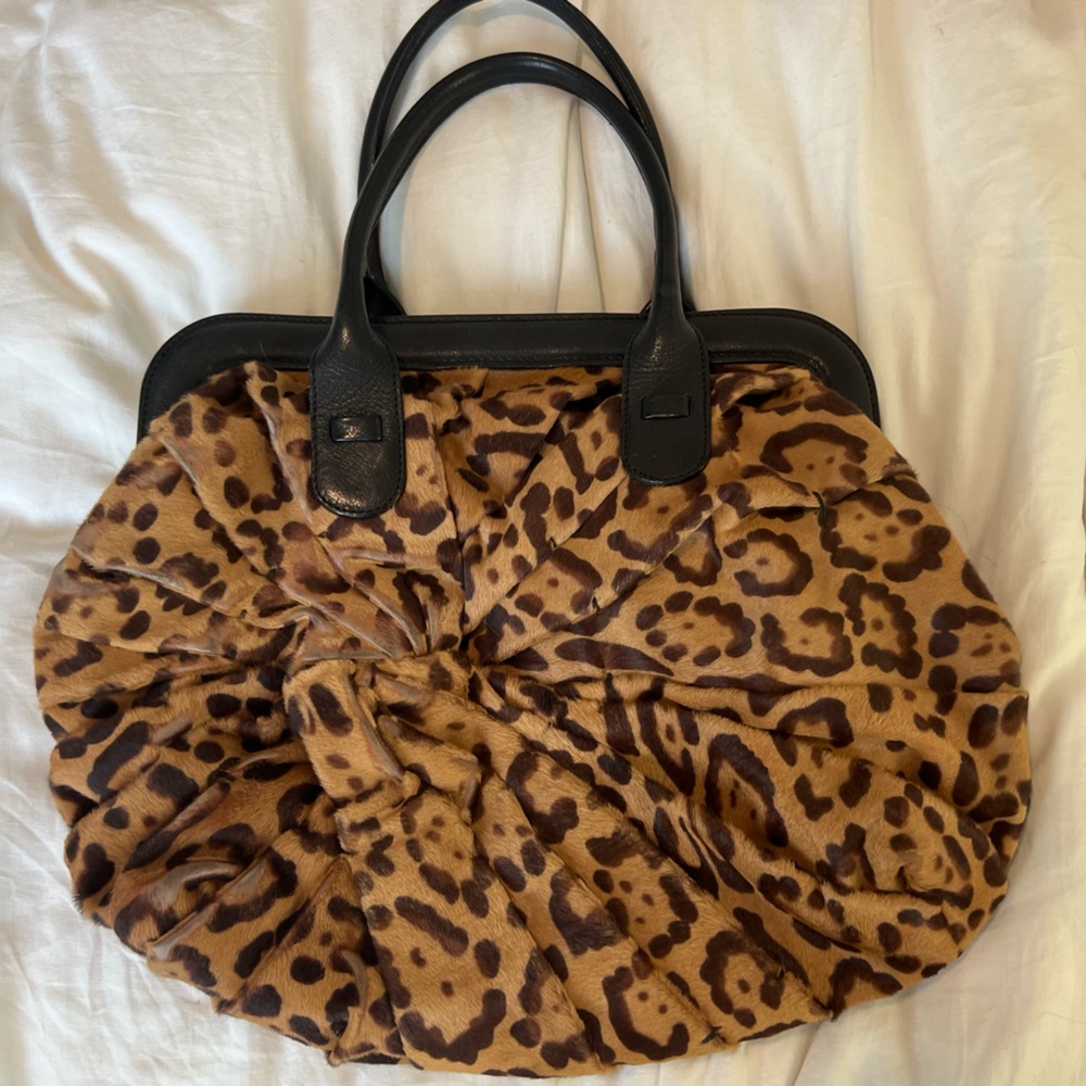 Valentino Jaguar Printed Calfskin Leather Shoulder Handbag Black Accents Vintage